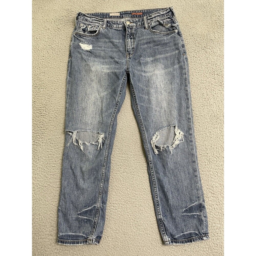 Pilcro Anthropologie Jeans Womens 29 Blue Distressed Straight Mid Rise Stretchy